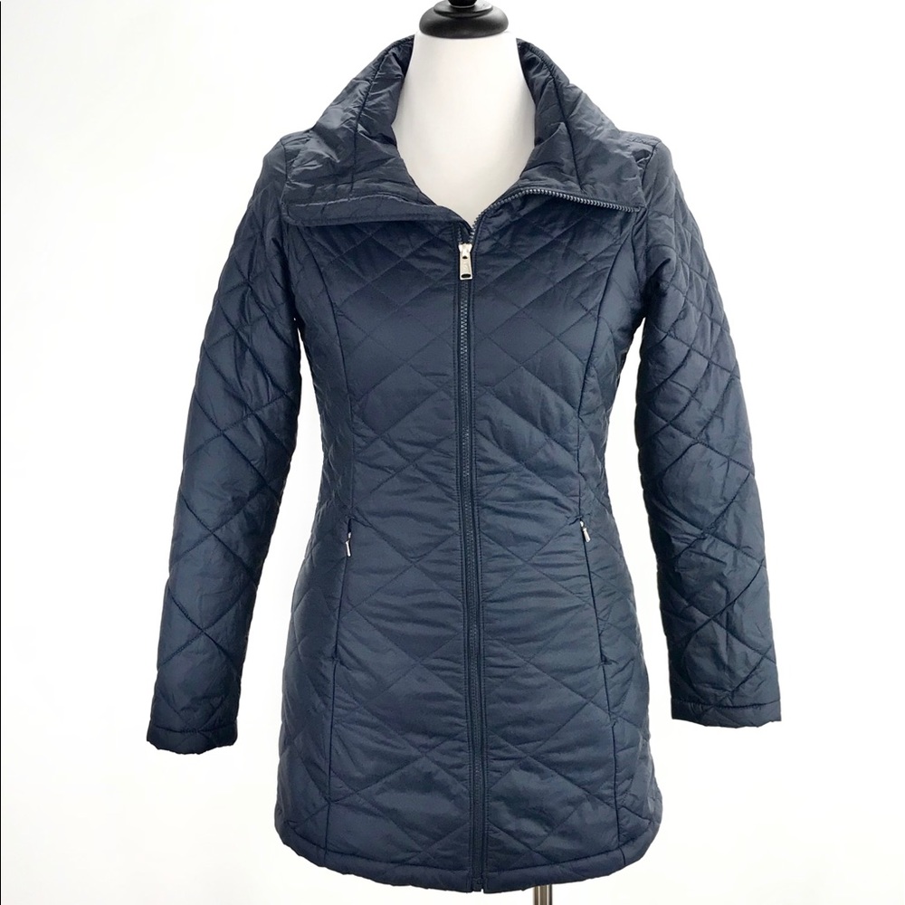 The North Face Navy Blue Quilted Coat Jacket Long
